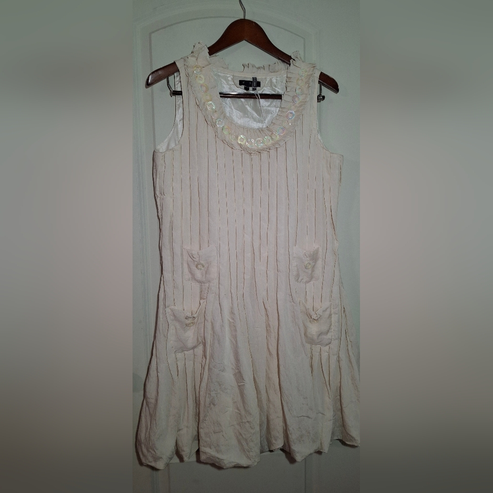 Como No Bubble Elegant Cream Sleeveless  Dress Sz M Neutral Cocktail Boho Party